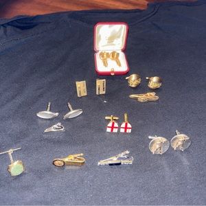 10 Pair Lot Vintage Cufflinks Swank Novelty tie pins  all in excellent Cond.